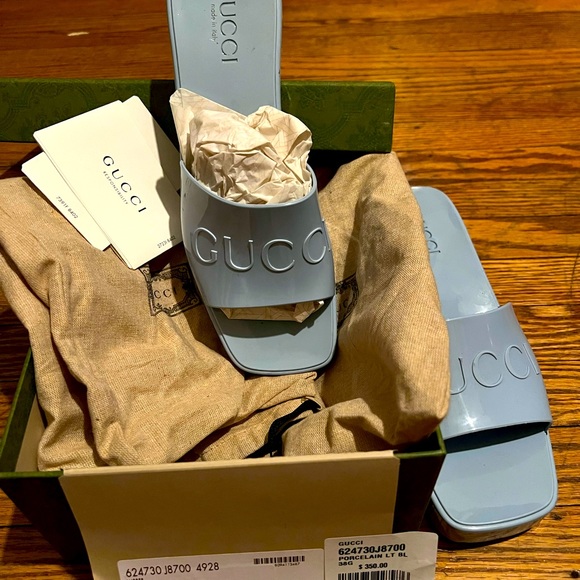 Gucci Shoes - Rubber Porcelain Blue Gucci Shoes Only worn 2x comes with box, dust bags